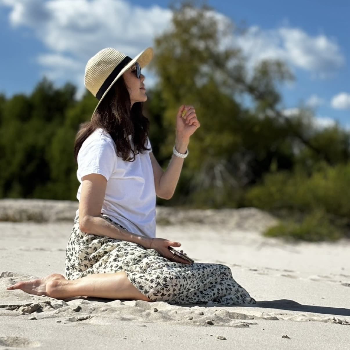 On the white sand beach