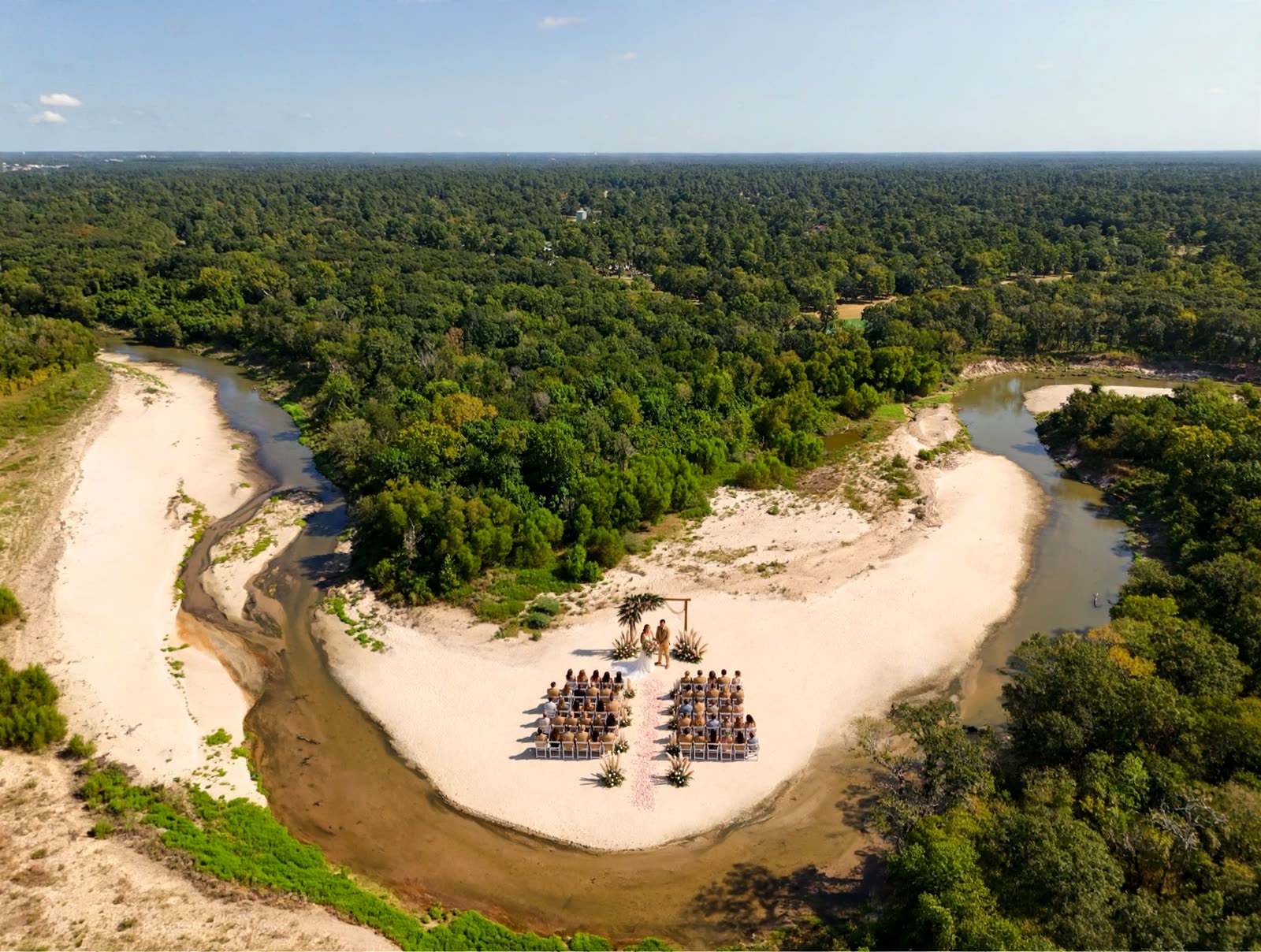 Concept rendering of a wedding ceremony on the main white-sand bar